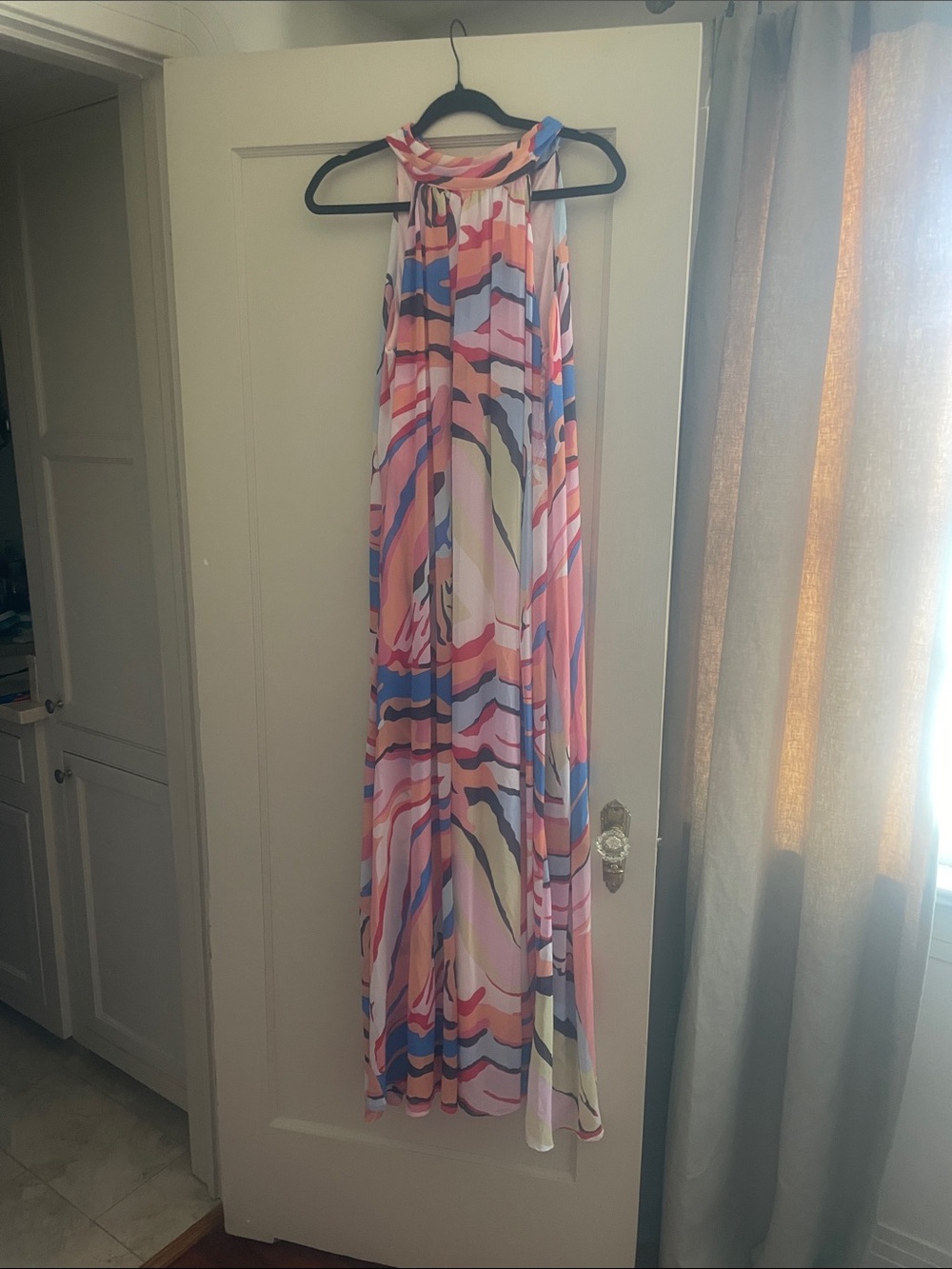 entro Multicolor Halter Maxi Dress in Pink, Blue and Cream